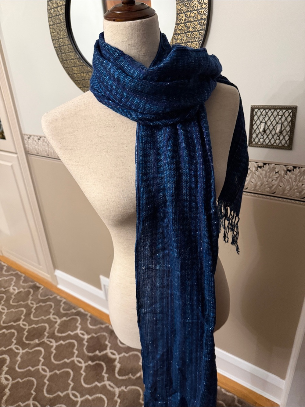 Women’s royal Blue and black Woven Scarf - Elegant Lightweight Accessory